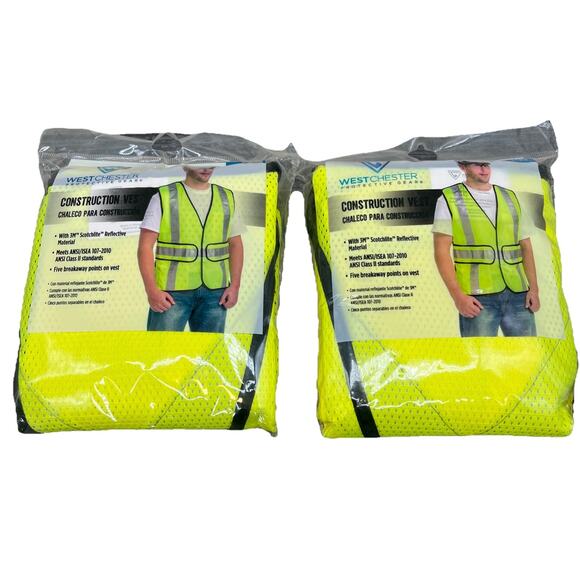 Lot Of 2 West Chester Construction Vest Yellow Visibility Reflective {100}. - Picture 1 of 9
